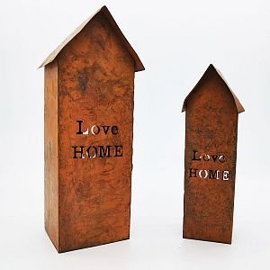 Kovový domek vintage - sada 2 ks, výška 20 / 25 cm