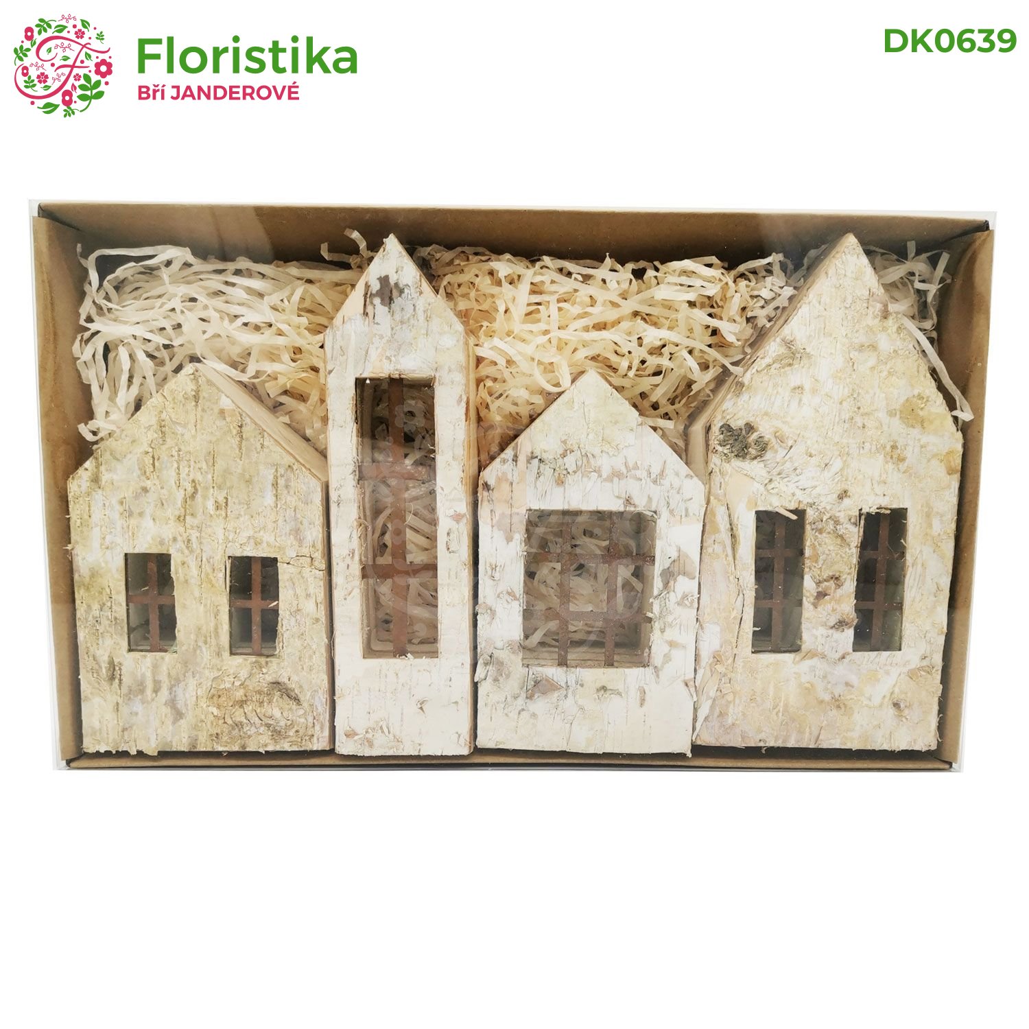 Dekorační sada břízové domky - 4ks