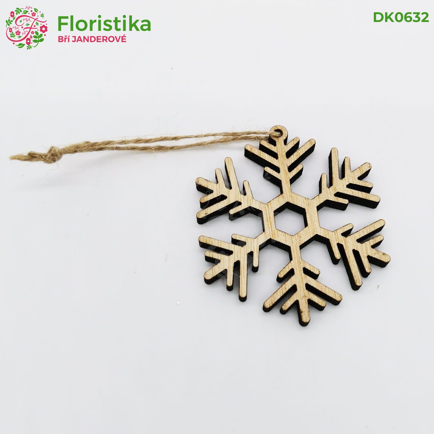 Dřevěná přírodní vločka na zavěšení 6cm/4ks