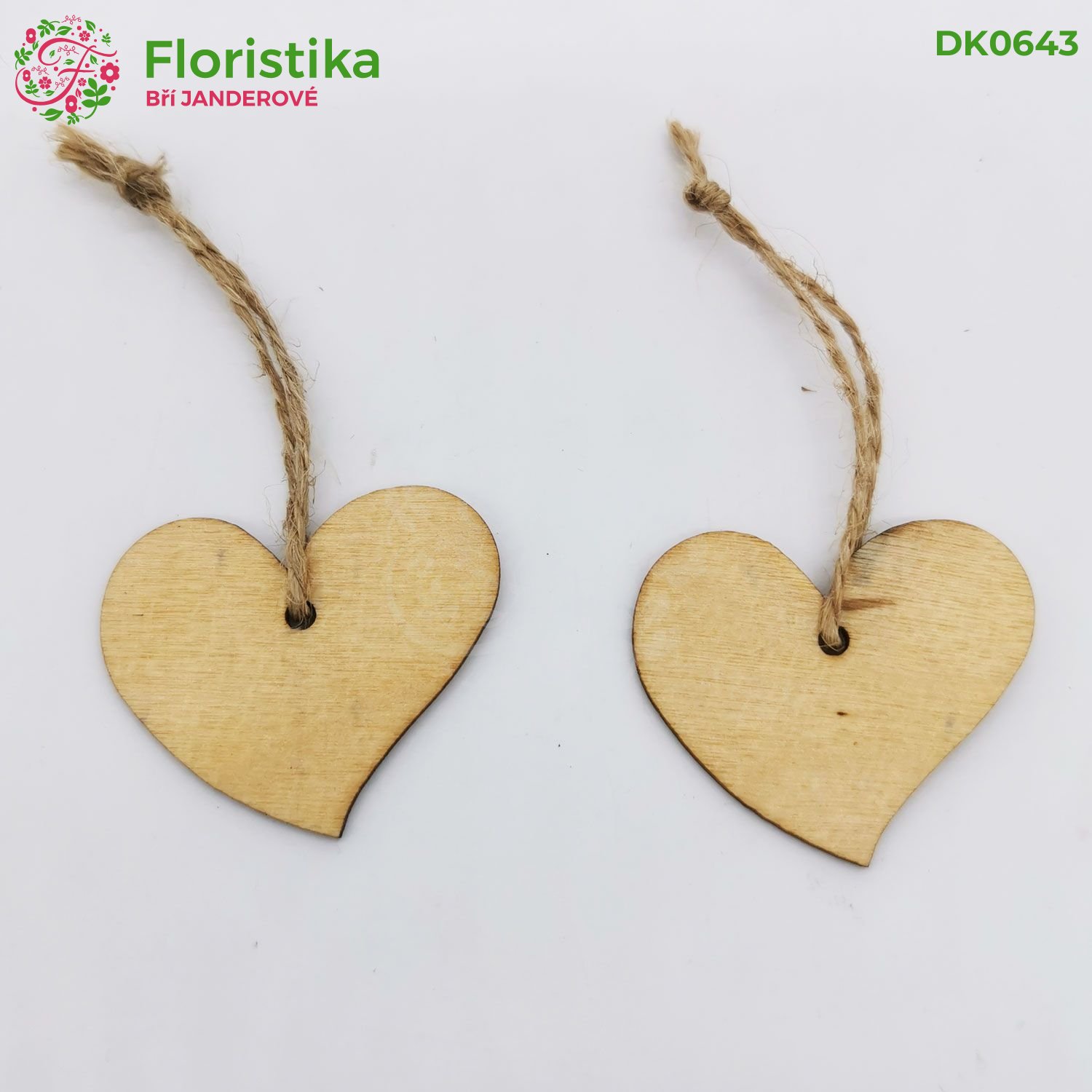 Dřevěné srdce na jutovém provázku 4.5cm/12ks