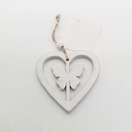 DK0465 Drevené srdce s motýľom na zavesenie 7 cm