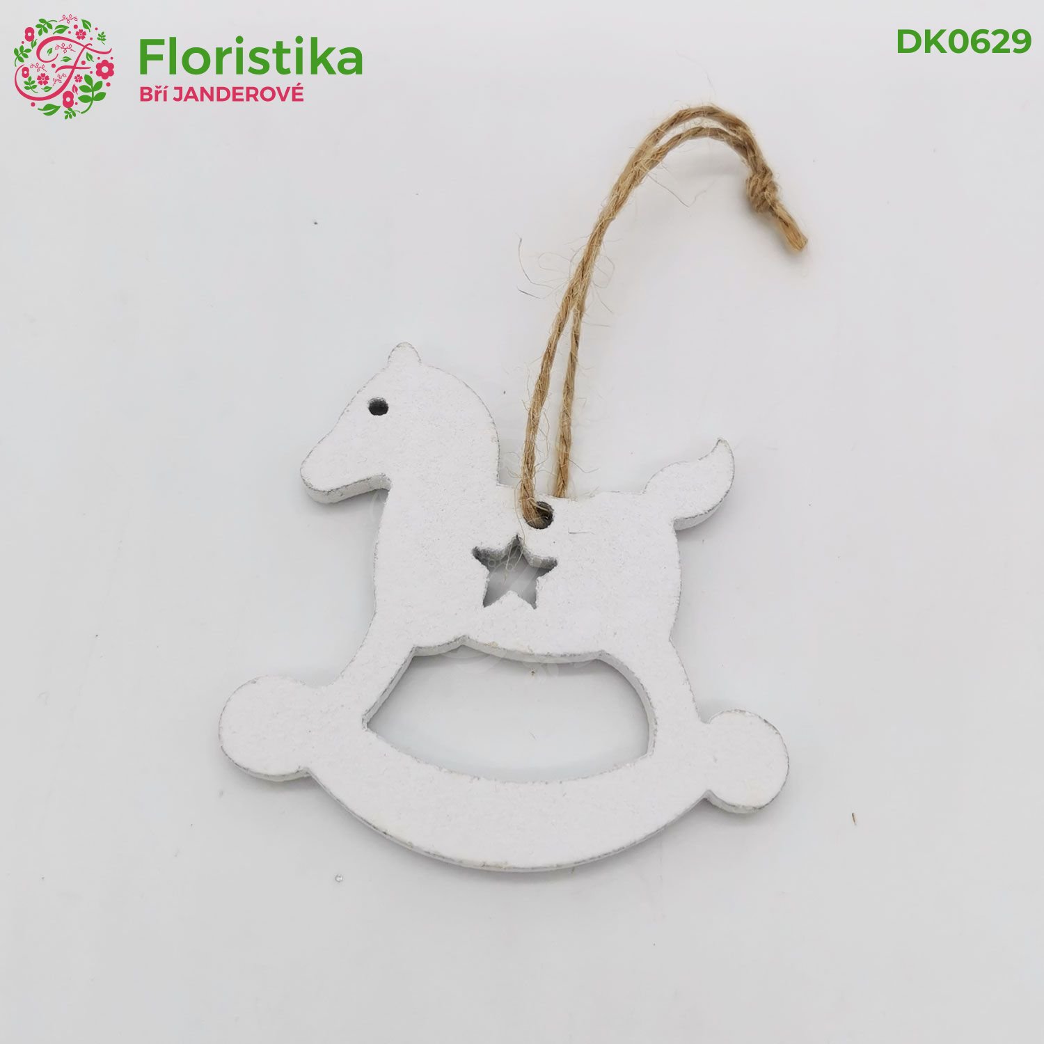 Dřevěný houpací koník na zavěšení 6cm/4ks - bílý