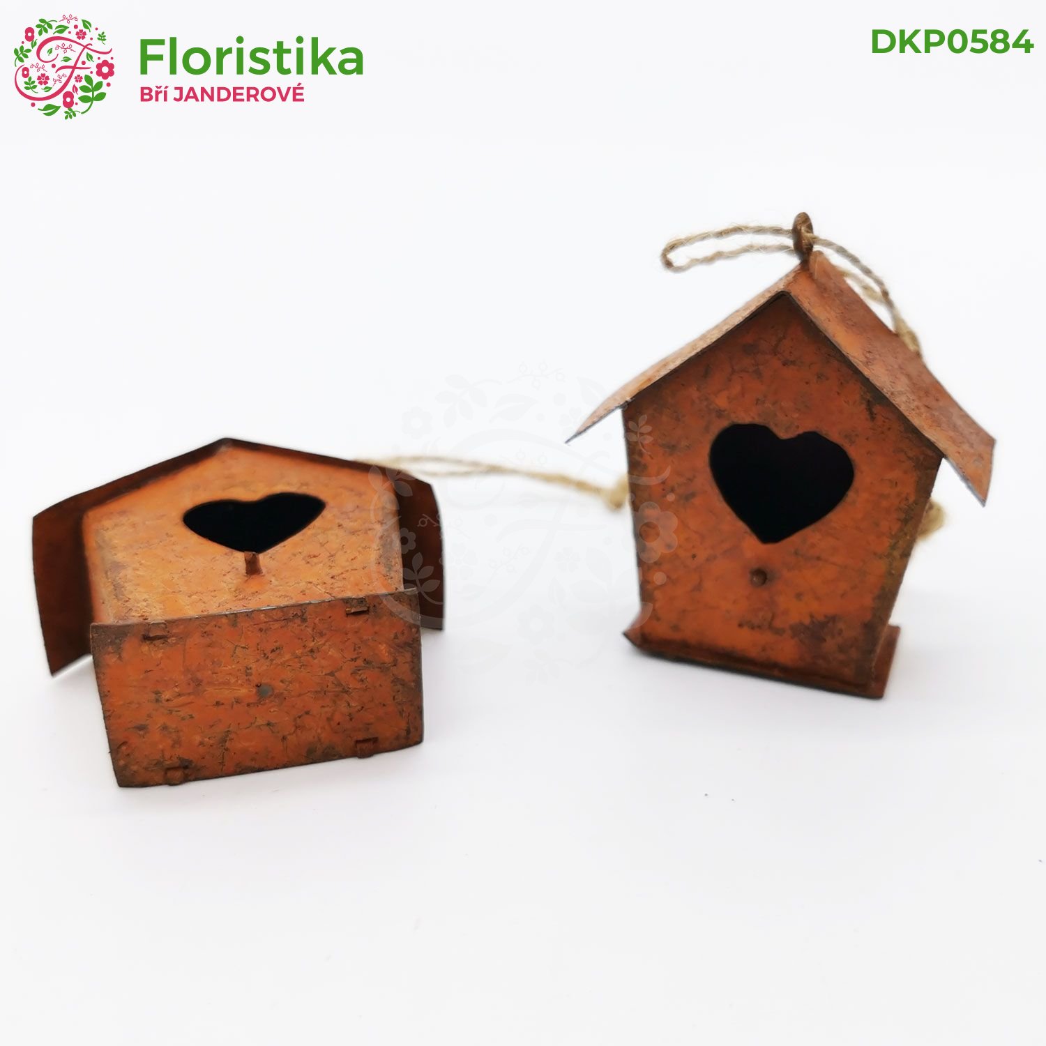 Kovová závěsná ptačí budka - vintage, 5 cm, sada 4 ks