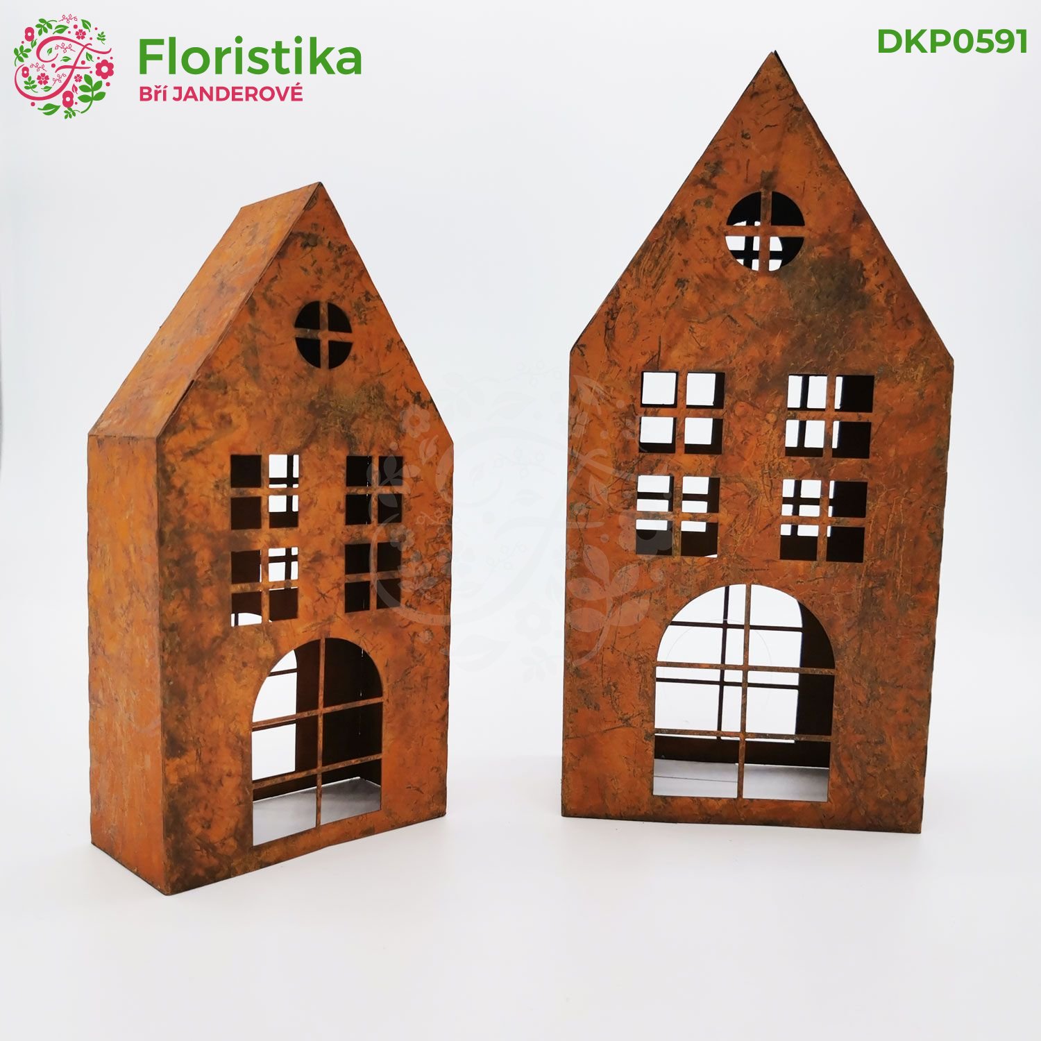 Kovový domek vintage A - sada 2 ks, výška 20 / 25 cm