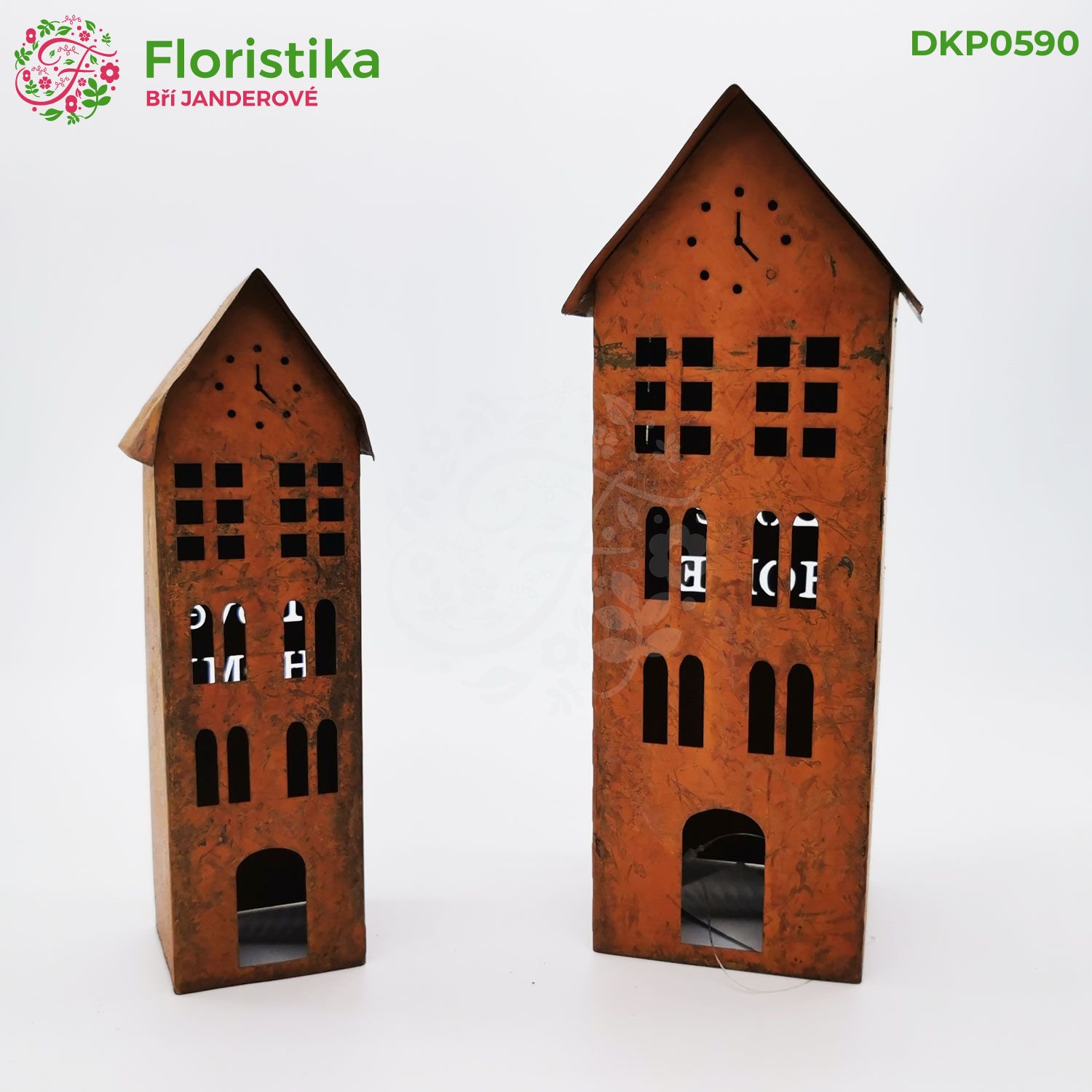 Kovový domek vintage - sada 2 ks, výška 20 / 25 cm