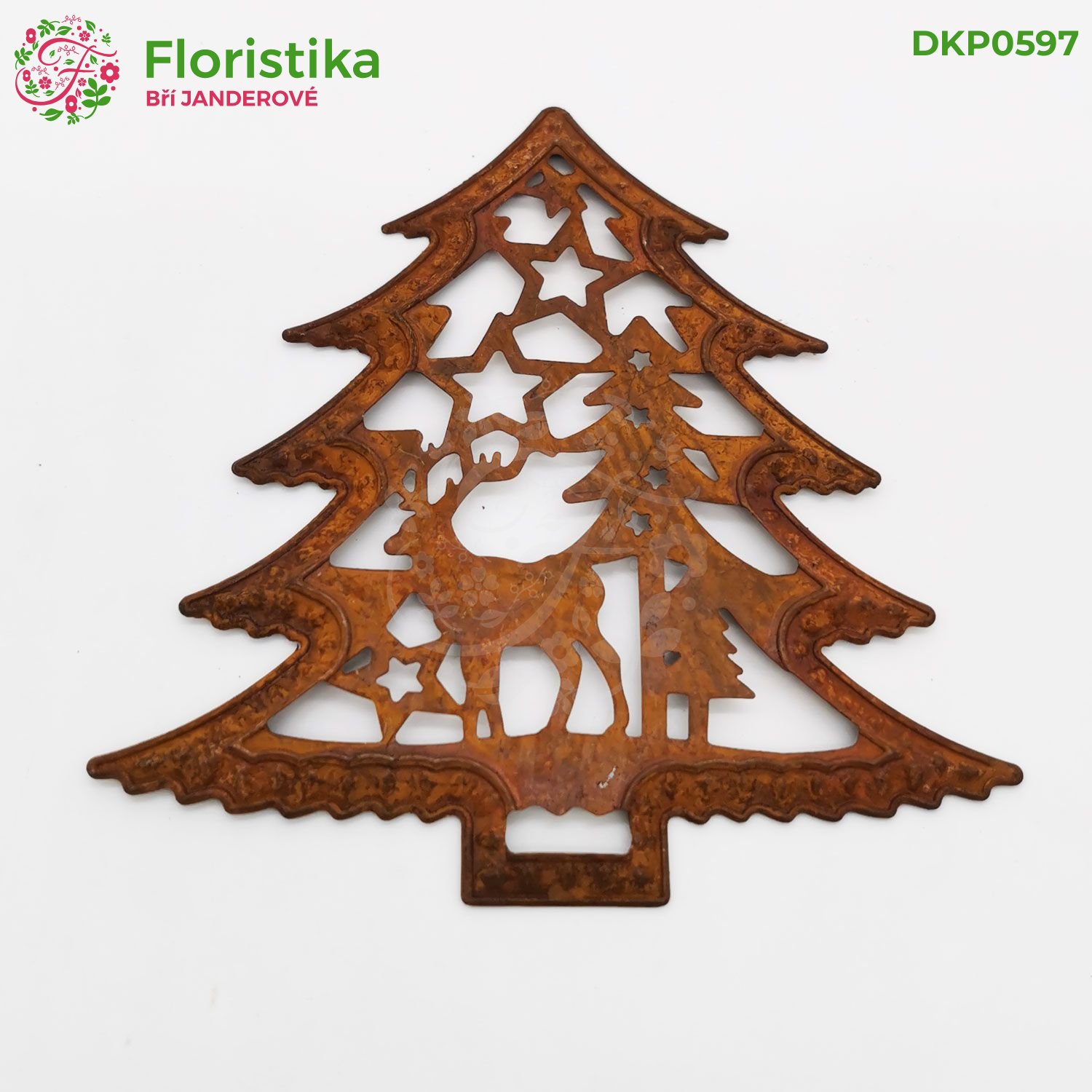 Kovový stromek - hvězdičky / jelen - vintage, 10 cm, sada 6 ks