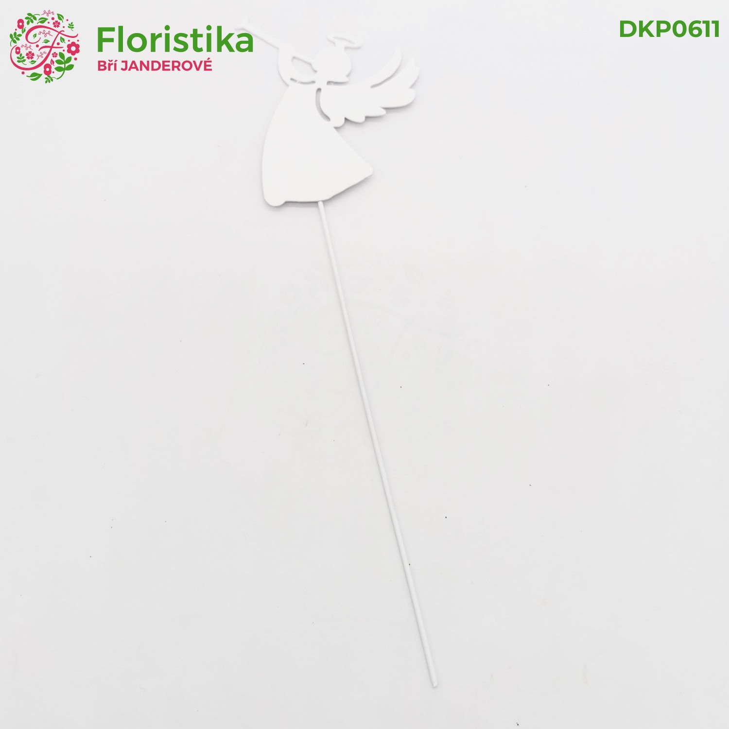 Kovový zápich anděl s trumpetou – bílý, 9 cm, sada 12 ks