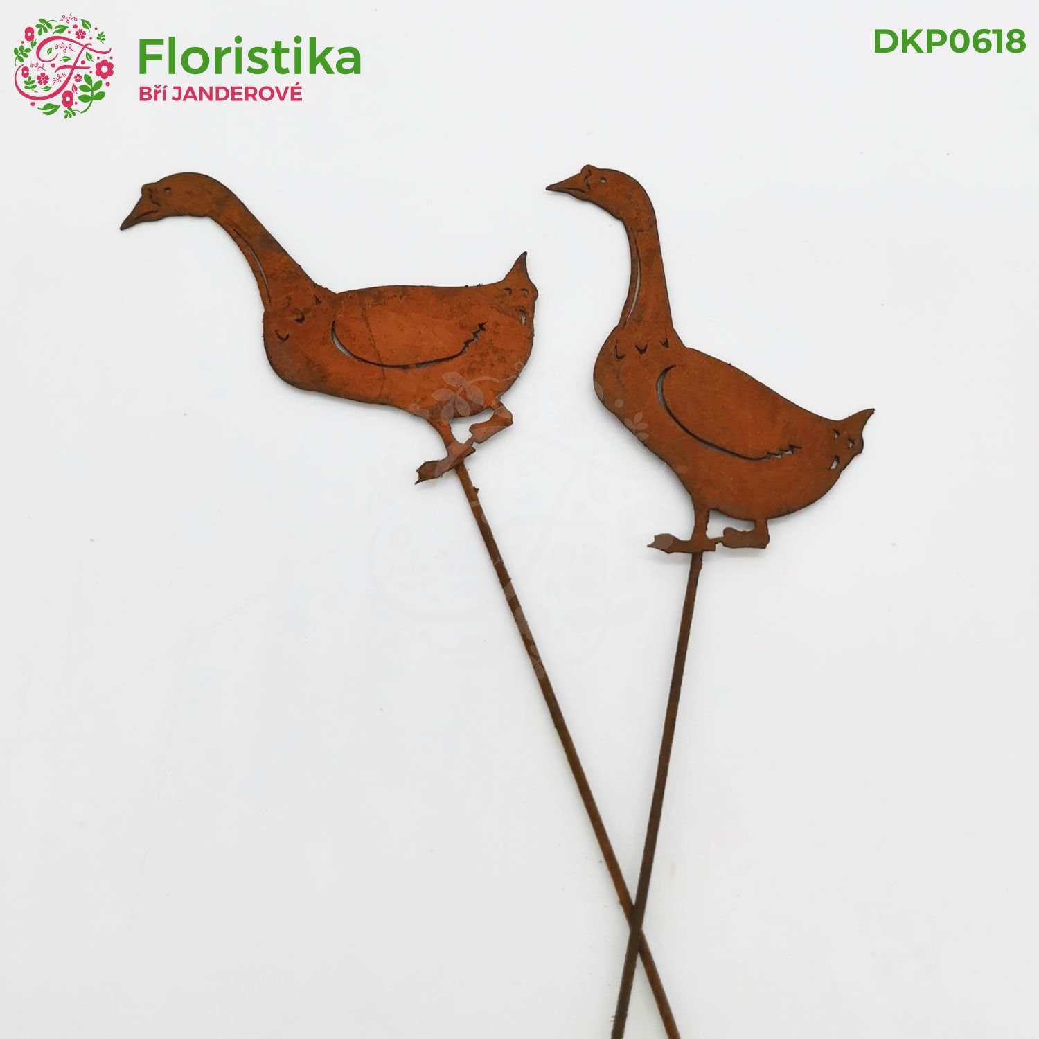 Kovový zápich vintage - kachna, 8 cm, sada 12 ks