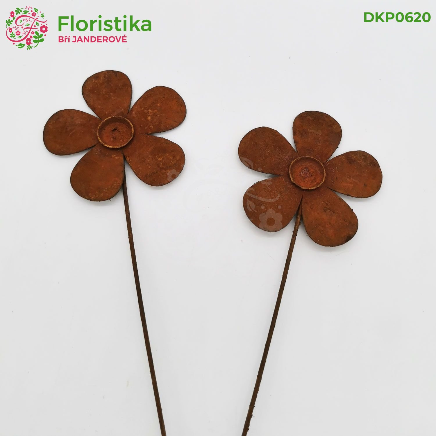 Kovový zápich vintage - kytička, 6 cm, sada 12 ks