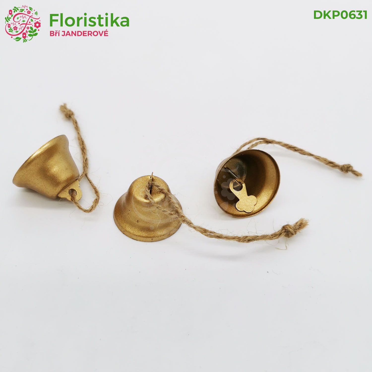 Kovový závěsný zvonek zlatý, 3 cm, sada 15 ks