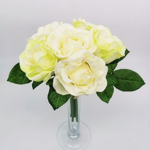 LS0016 Látkové ruže zväzok krémová a zelenkavá