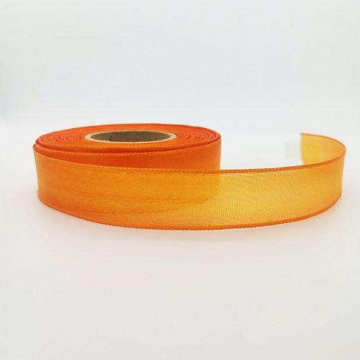 ST3482 Plátnová stuha taftová s drátem - 2,5cm/25m - oranžová