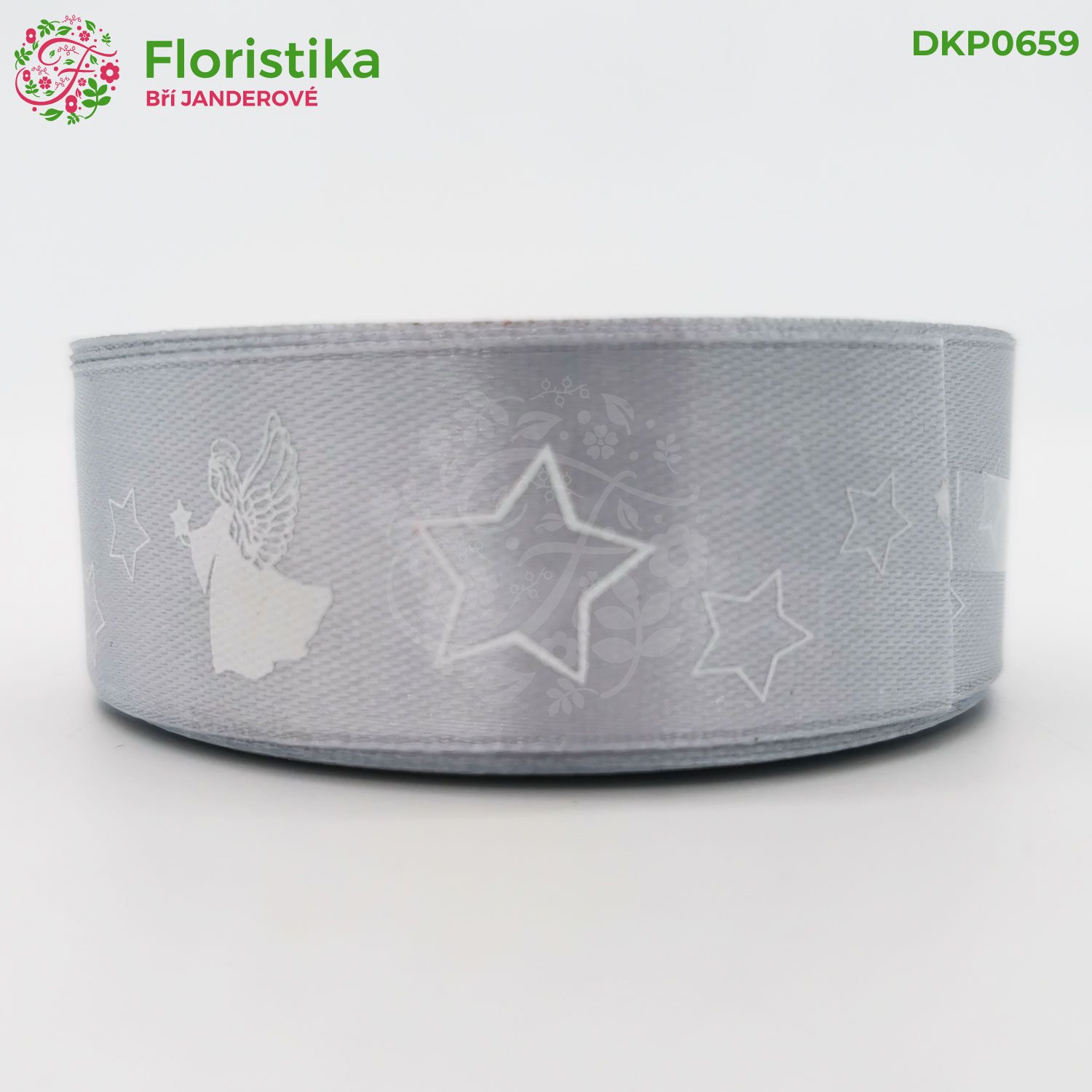 Saténová stuha potisk anděl hvězda 2.5/18