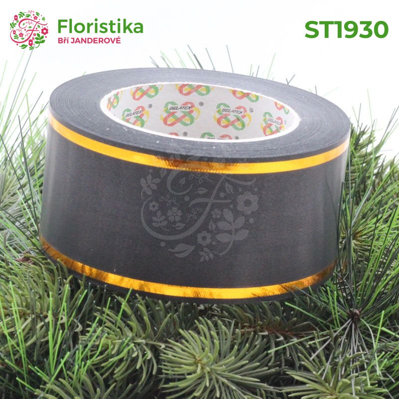 ST2679 Smuteční stuha dekor pásek 6/50 černá zlatý pásek