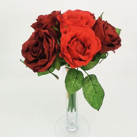 LS0006 Svazek umělých růží - bordo a červená