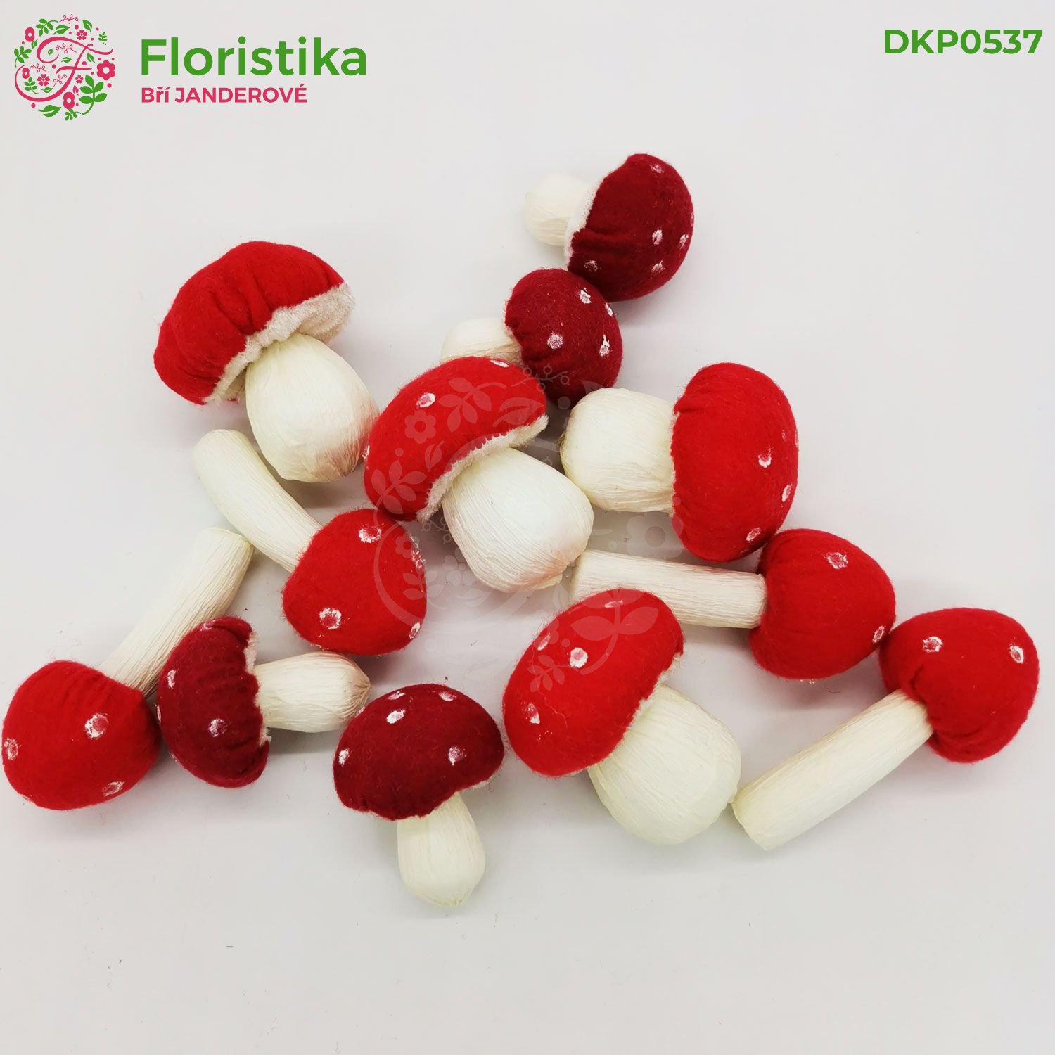 Textilné dekoratívne muchotrávky s dlhou nohou - 12 ks