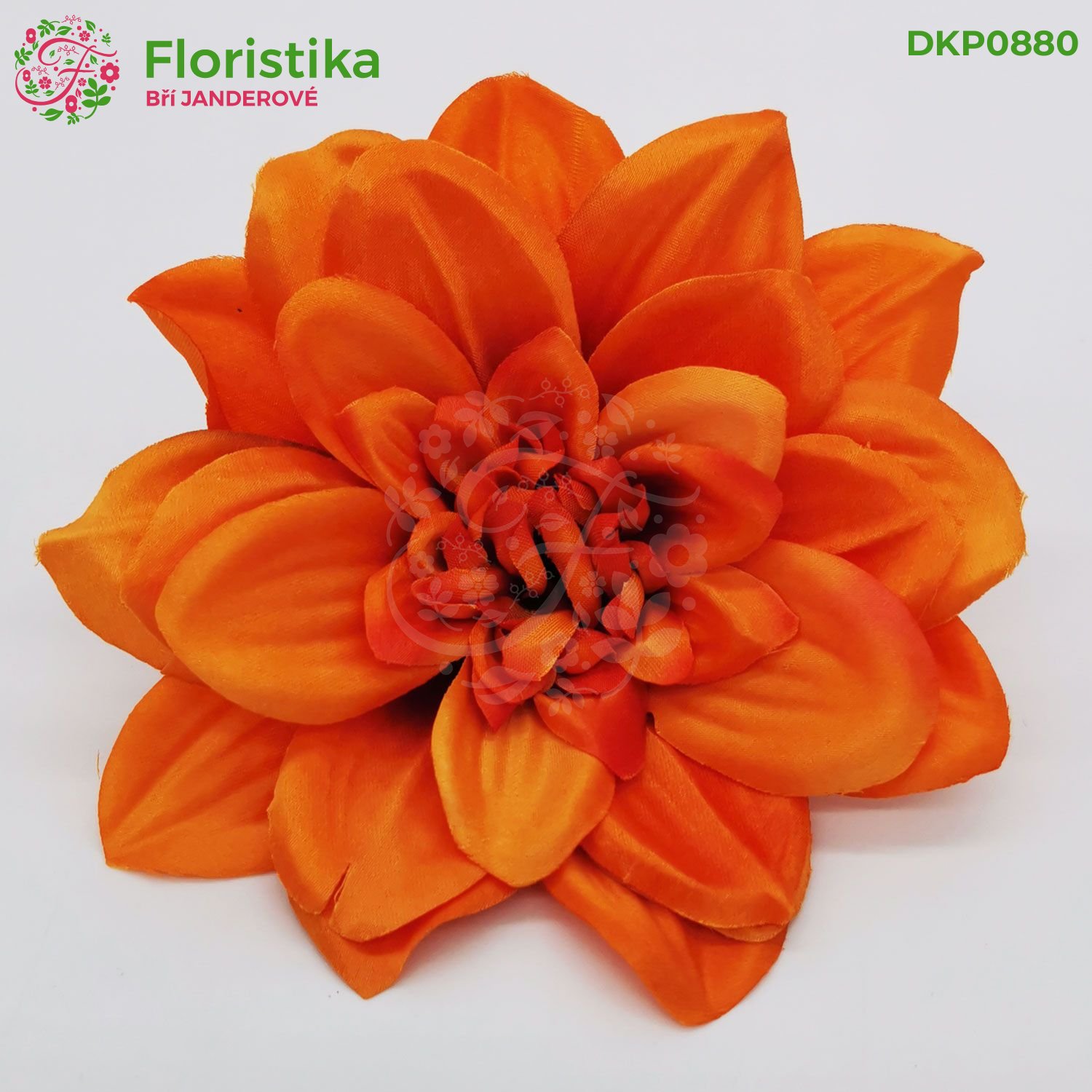 Umělá hlava jiřiny (dahlia) oranžová – ø 14 cm (balení 12 ks)