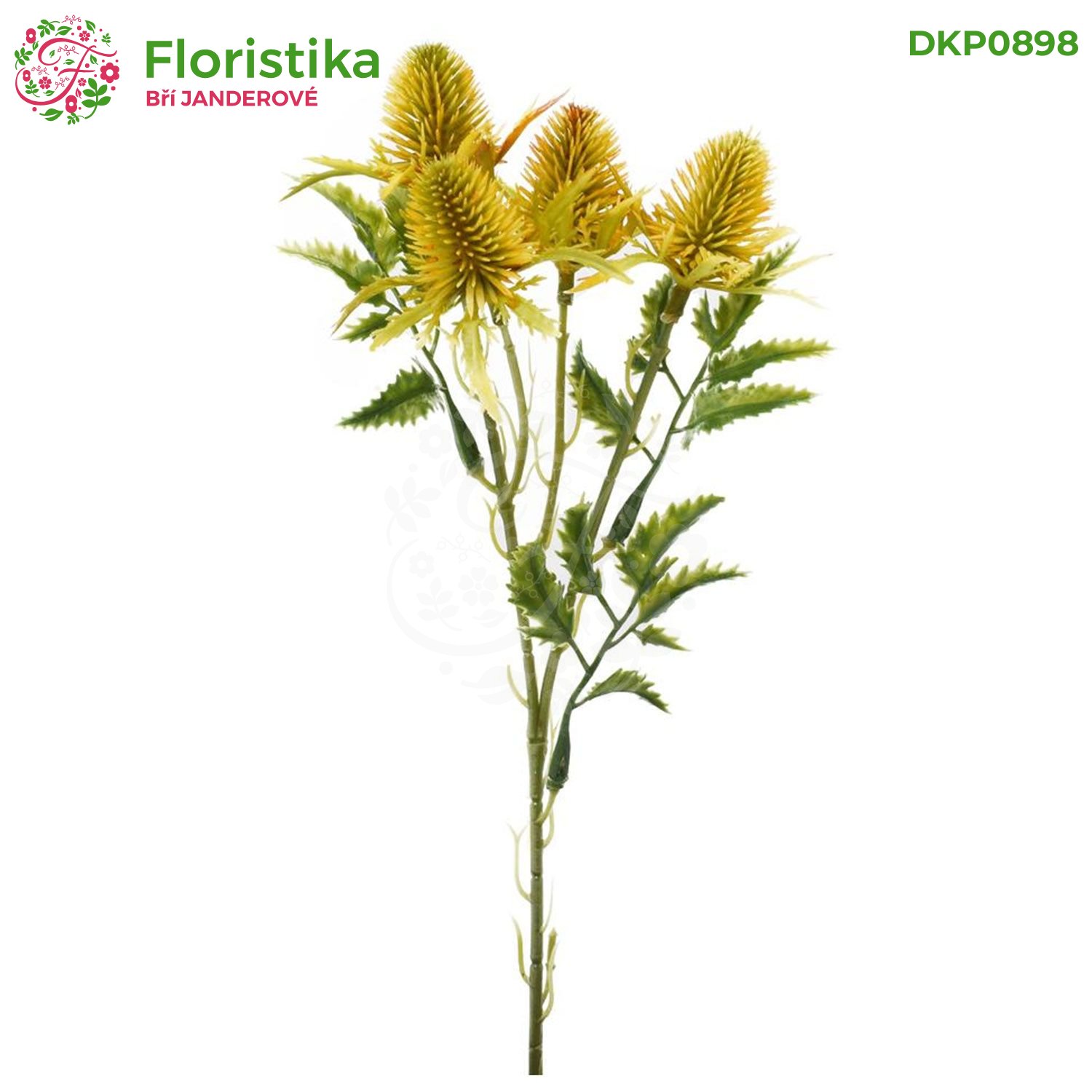 Umělá květina Eryngium bodlák žlutý – 27 cm (stonek 4 hlavičky)