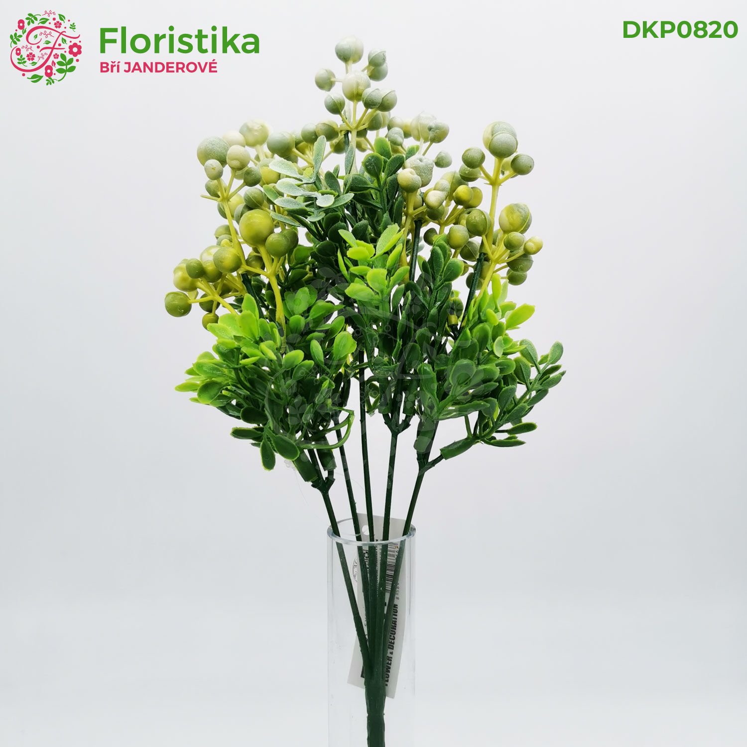 Umělá přízdobová větvička s bílými bobulemi – 33 cm