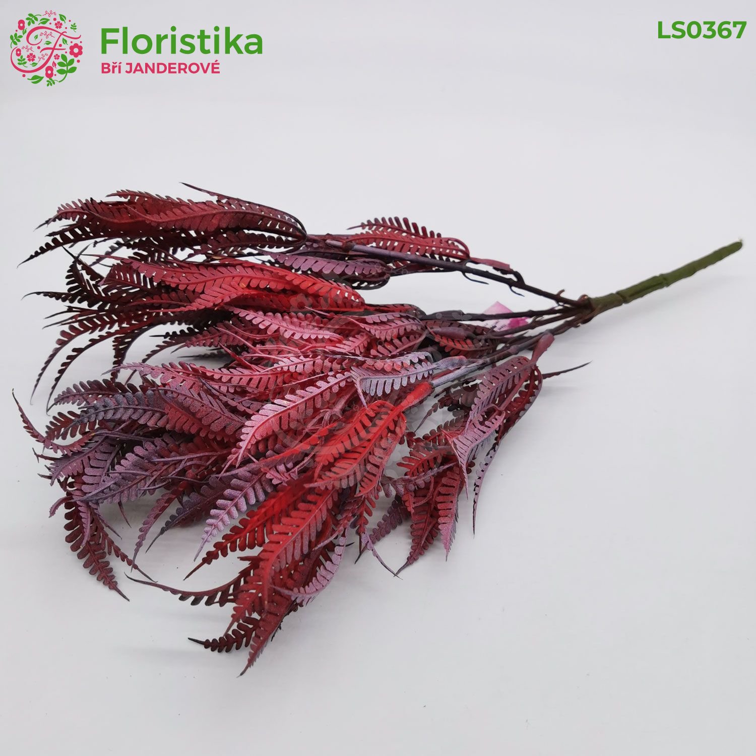 Umělé kapradí – zápich (36 cm, 5 větviček, bordo červené) – set 2 ks
