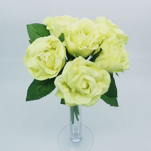LS0004 Umelé ruže zväzok farba krémová zelenkavá
