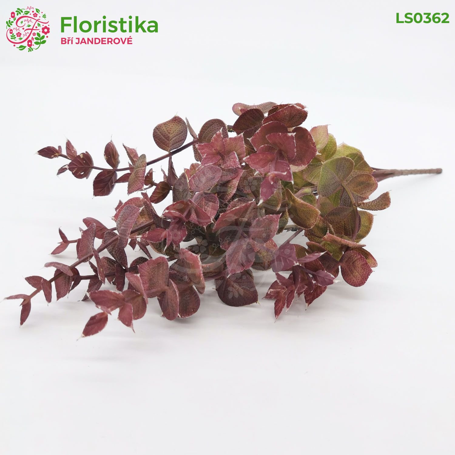 Umělý eukalyptus Eucalyptus Baby (39 cm, 5 větviček) – světle bordo červený