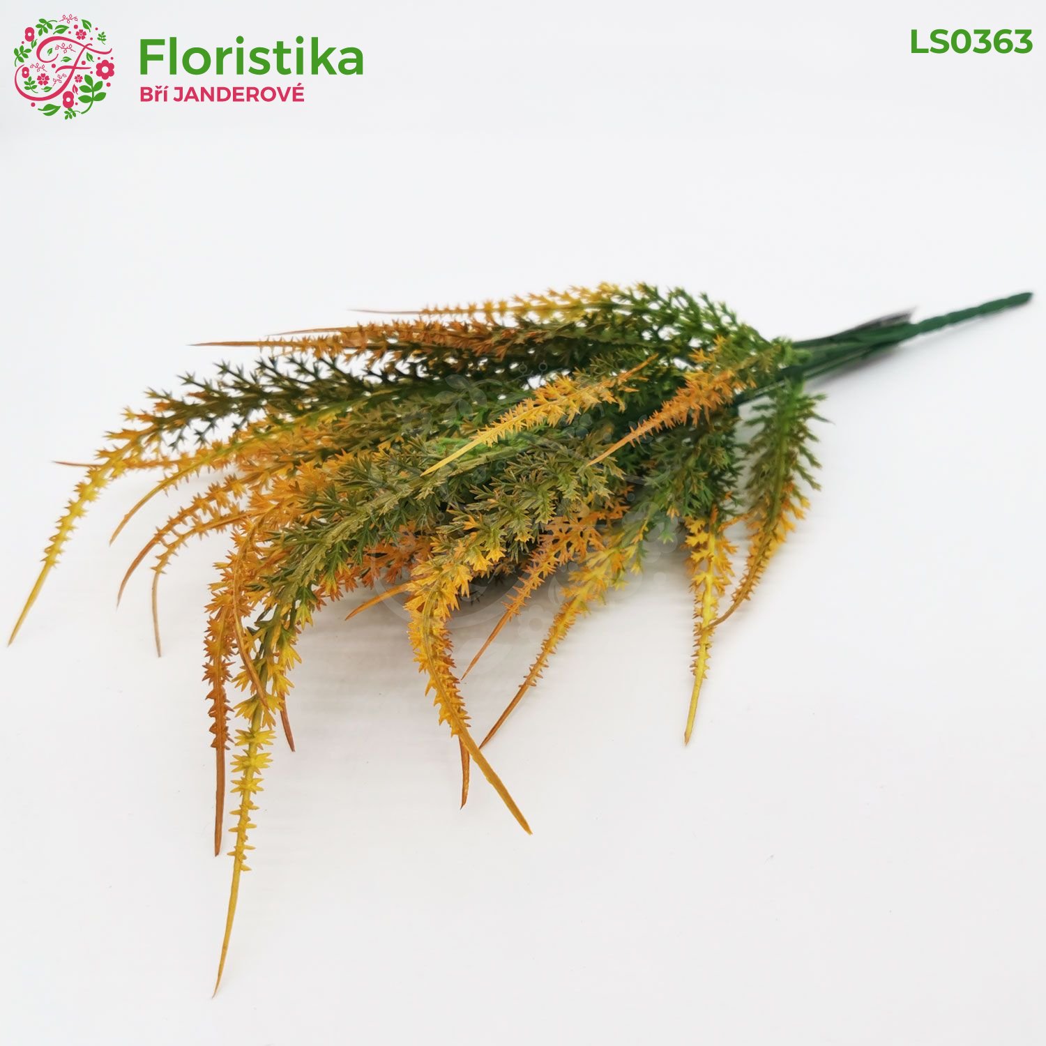 Umělý podzimní vřes – zápich (37 cm, 5 větviček, zelená a oranžovo-žlutá) – set 2 ks
