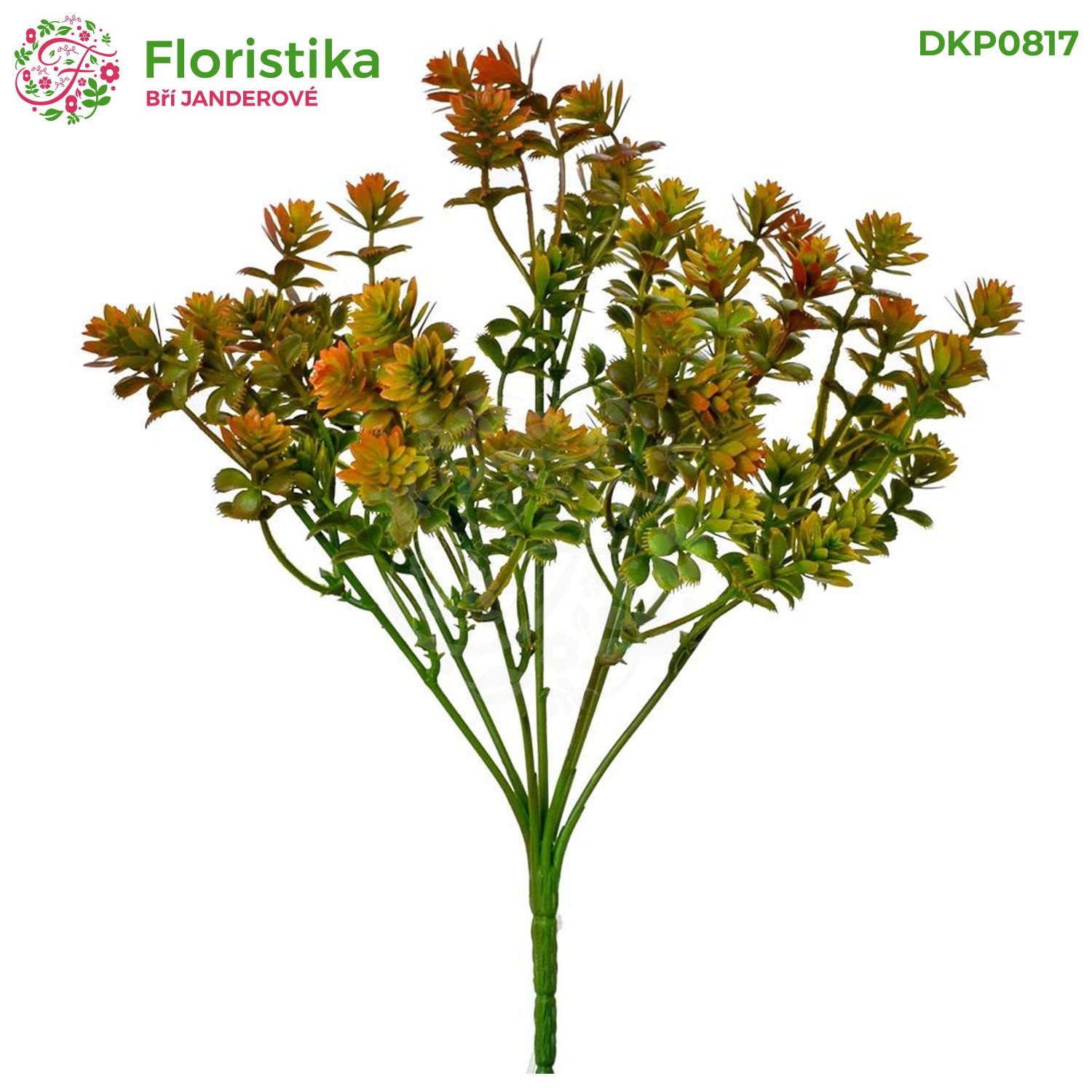 Umělý zápich hebe zeleno-oranžový (7 větviček) – výška 30 cm