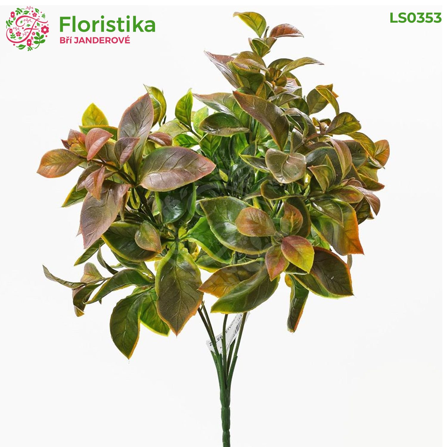 Umělý zápich velké listy s hnědavými konečky (5 větviček) – výška 30 cm