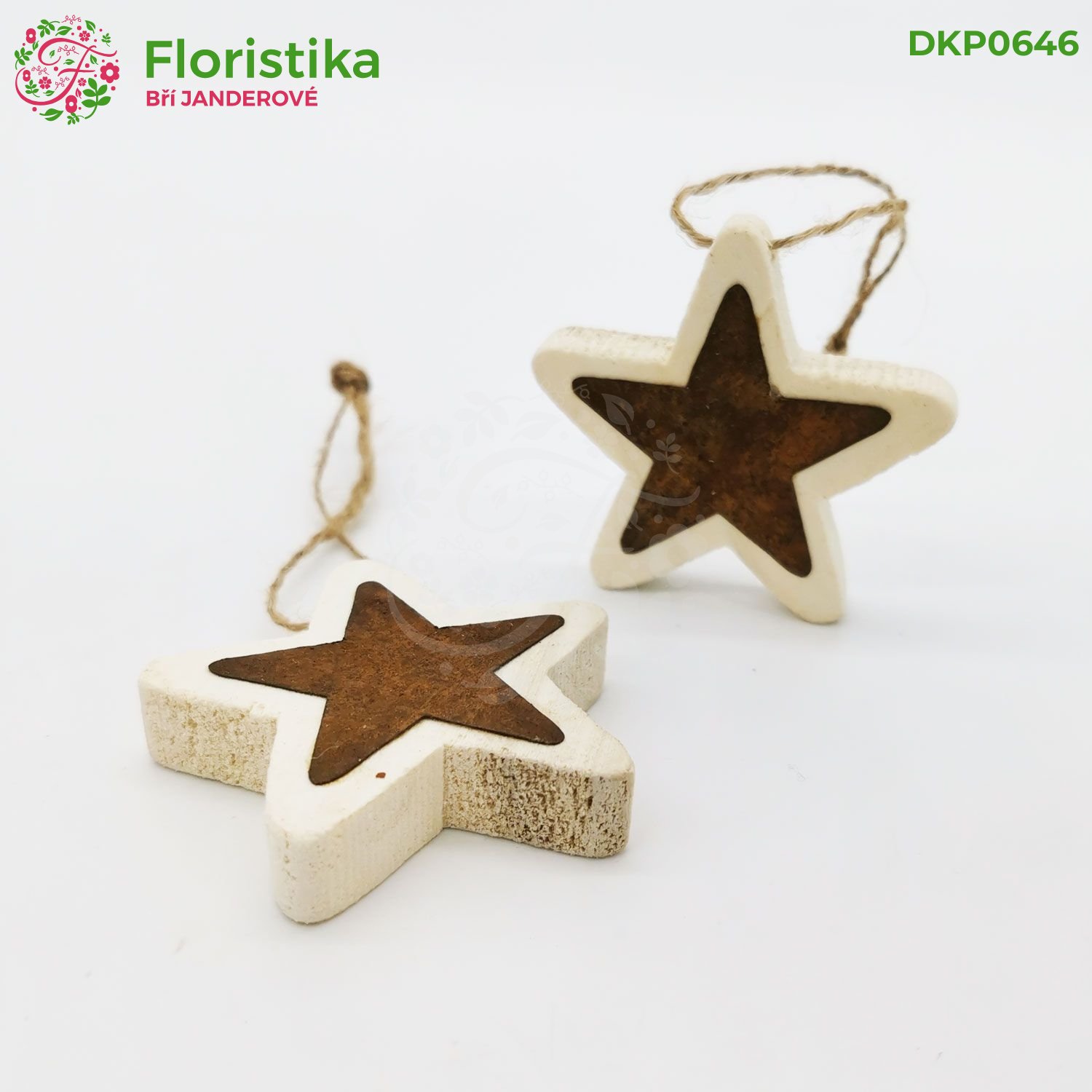 Závěsná kovová hvězda vintage / bílá - 6 cm, sada 6 ks